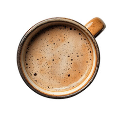 Warm cup of frothy coffee in a rustic ceramic mug