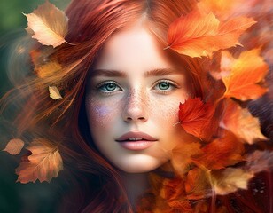 Fototapeta premium portrait of a woman with leaves