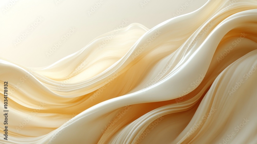 Poster Delicate waves of soft, creamy fabric are gently arranged to create a harmonious display, reflecting light and showcasing a calming, neutral color palette.