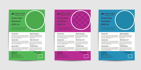 creative simple business card layout design with green,purple and blue color