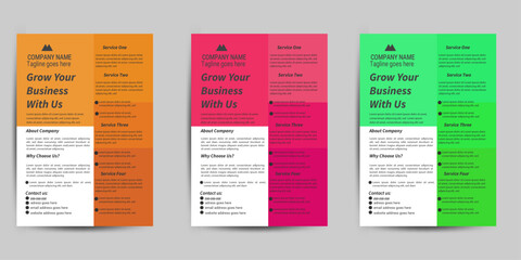 Creative flyer design template layout with green,orange and red color,simple design