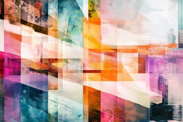 Obraz premium Colorful abstract artwork featuring geometric shapes and textures