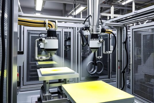 Automated paint spraying systems used in manufacturing that appl