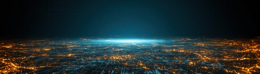 Fototapeta premium A digital map of a city with data points indicating pollution levels, solid blue background, ample copy space for text, big data and environmental monitoring concept