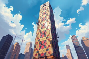 Obraz premium Fractal Skyscraper A macrorealist painting of a fractal inspired