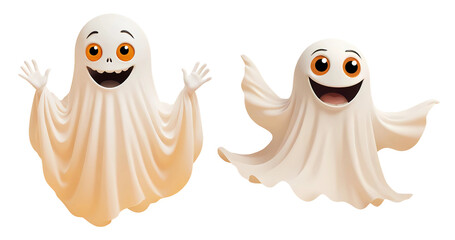 Fototapeta premium 3d rendering happy white ghost characters isolated on transparent background, PNG file add 