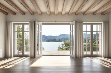 Obraz premium Interior Coastal Bright Open Living View Serenity AI Visual