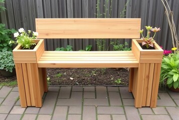 Teak Wood Bench with Planters A bench with built in planter boxe