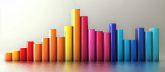 A colorful 3D bar graph illustration set on a white backdrop. For bar charts, business analytics, financial data, and performance trends concepts.