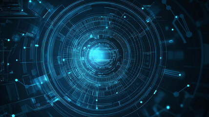 Obraz premium Abstract blue digital futuristic technology background and circle elements with copy space