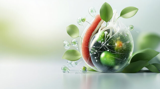 vibrant 3D model of pancreas with visual indicators of insulin production