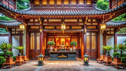 Traditional Asian shrine sanctuary with serene details , Asia, traditional, shrine, sanctuary, peaceful, spiritual
