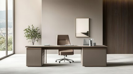 Modern executive workspace with ergonomic furniture, glass desk, and minimal decor, executive furniture design, clean office interior