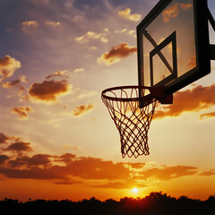 Naklejka premium Sunset basketball captivating moments of play and passion as the day comes to a close on the court