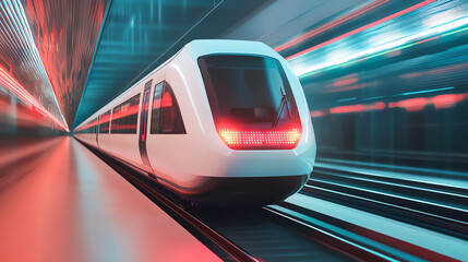 Fototapeta premium Futuristic train in motion, blurred background