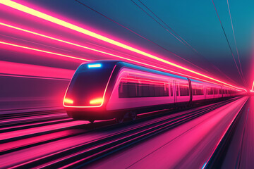 Naklejka premium Futuristic train in motion with light trails