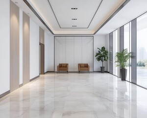 Clean and modern CEO office with glass partitions, minimalist furniture, and high ceilings, luxury office design, executive workspace