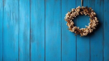 Rustic Floral Wreath on Blue Wooden Door