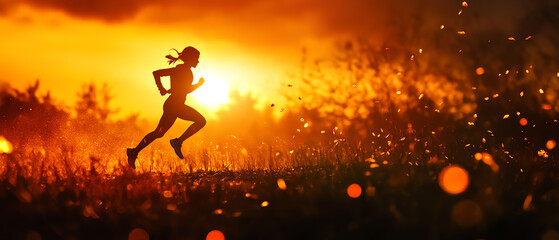 A vibrant sunset run capturing the essence of freedom and energy in motion against a backdrop of nature's beauty
