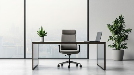 Modern executive workspace with ergonomic furniture, glass desk, and minimal decor, executive furniture design, clean office interior