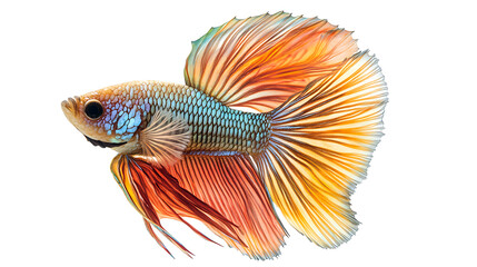 Fototapeta premium vibrant Betta fish showcasing its stunning colors and intricate fin patterns, swimming gracefully. This beautiful aquatic creature captivates with its vivid hues and elegant movements