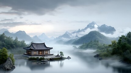 Fototapeta premium A vivid landscape of a vast, ancient workshop, where a craftsman carefully chisels an iron block into a needle, symbolizing an age-old tale of persistence against odds. Ultra-Realistic, Photo 