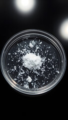 Tin dioxide in a petri dish, is the inorganic compound with the formula SnO, widely used in the manufacture of metal alloys because it is anticorrosive isolated with white highlights, png