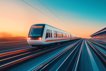 Naklejka premium High-speed train on railway tracks