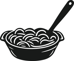 Pasta and spaghetti on plate with fork doodle style vector art illustration