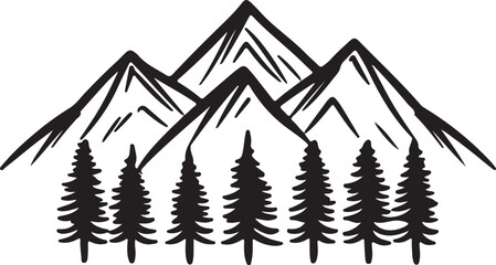 Mountain outline vector with the tree, Mountain range silhouette isolated vector illustration.