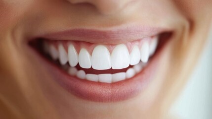 Obraz premium Perfectly polished white teeth in a close-up shot, clean and shiny, representing ideal dental health and hygiene