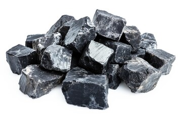 Charcoal Chunks Pile on White Background