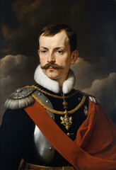 Renaissance-style painting portrait of a 19th century marshal, Generative AI	
