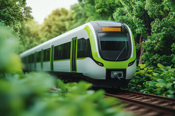 Naklejka premium Modern train passing through lush greenery