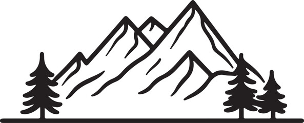 Fototapeta premium Mountain outline vector with the tree, Mountain range silhouette isolated vector illustration.