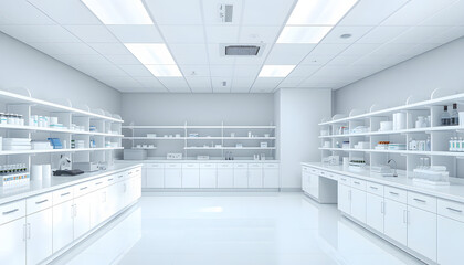 Empty modern medical research laboratory isolated with white highlights, png