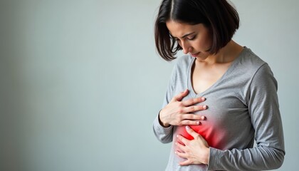 Woman Experiencing Chest Discomfort: A Visual Representation of Health Concerns