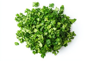 Obraz premium Fresh Chopped Parsley Leaves on White Background