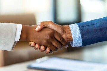 Couple Handshaking After Signing a Real Estate Contract