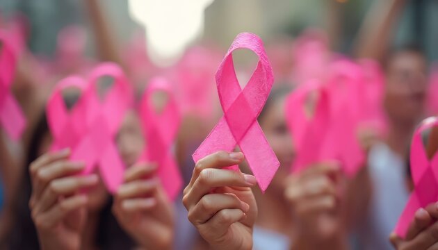 Empowering Pink Ribbon Awareness: A Gathering Symbolizing Breast Cancer Support and Community Solidarity