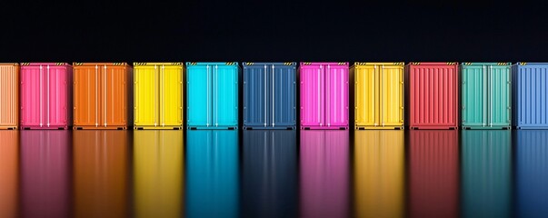 Neon Reflections on 18 Shipping Containers - Captivating Gritty Realism in Nighttime Logistics and Urban Transportation