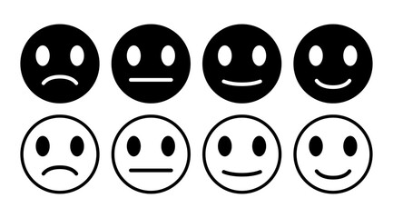Isolate Black Emoji icon set, Feedback emoticons emojis. Smiley symbol , happy, neutral, sad, emoji, icon, Satisfaction rating scale, Emotion illustration for Web and Banner (Editable)