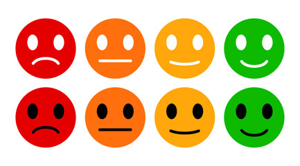 Emoticons Icon set, Isolate Emotion stickers, Rating graphic elements, Red, Green, Yellow Smiley Clip art, Satisfaction, Mood symbol for App, Presentation and Infographics (Editable)