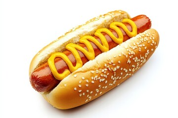 Hot Dog with Mustard on White Background