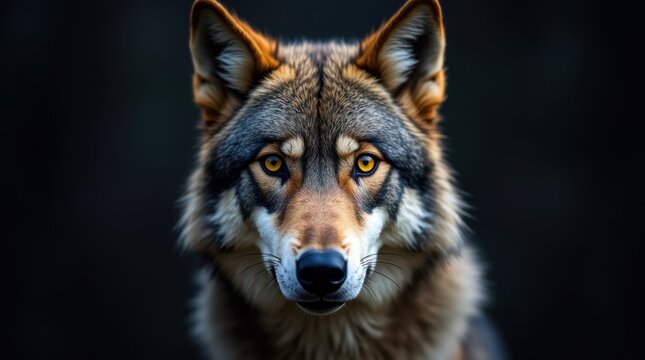 The wolf's face is captured up close, with its side profile filling the frame. The fur around its snout is thick and textured, displaying a rich blend of earthy tones that enhance its wild appearance.
