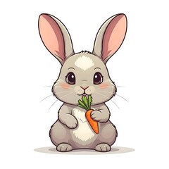 Fototapeta premium Cute Cartoon Rabbit Enjoying a Fresh Carrot as a Snack