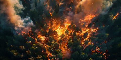 Fototapeta na wymiar Drone View of a Forest Fire: A Powerful Perspective on the Devastating Impact of Wildfires on Ecosystems and the Urgent Need for Environmental Protection