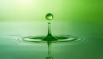 Green gradient water drop reflect on water surface abstract background or texture