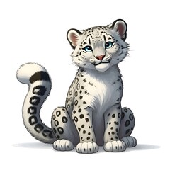 Adorable Cartoon Snow Leopard Cub with Playful Expression