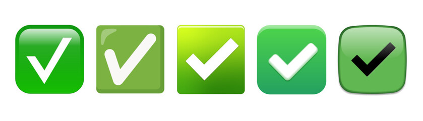 Set of green approval checkmarks symbols
